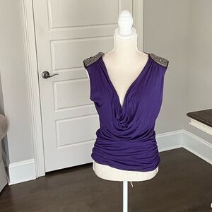 Charming Charlie Deep Purple Blouse with Embellished Shoulders